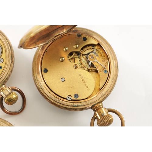 527 - A COLLECTION OF FIVE AMERICAN ROLLED GOLD POCKET WATCHES comprising of three Waltham's, all keyless ... 