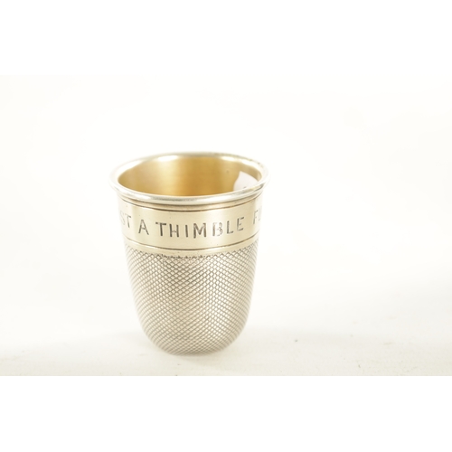 534 - TWO LATE 19TH CENTURY CASED SILVER PLATED THIMBLE WHISKY MEASURES, with gilt interiors and inscribed... 