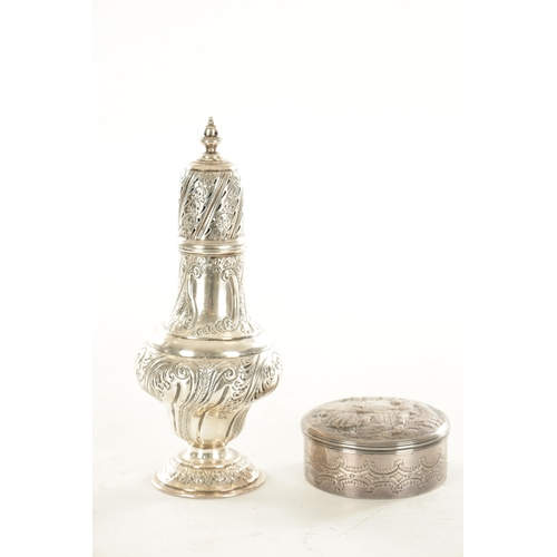 539 - A LATE 19TH CENTURY SILVER SUGAR CASTER AND A GEORGE III SILVER AND SILVER GILT LIDDED BOX the caste... 