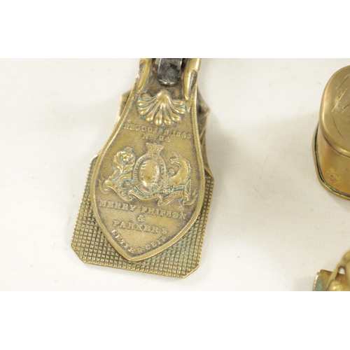 550 - A COLLECTION OF VARIOUS 19TH CENTURY BRASSWARE including a candle box and three snuff boxes with eng... 