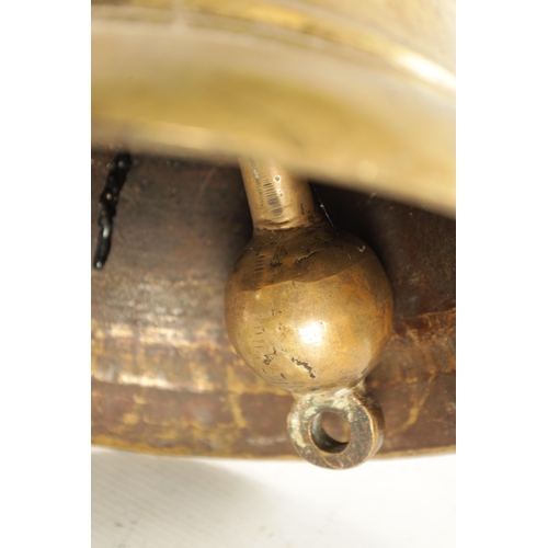 564 - A LARGE BRASS SHIPS BELL monogrammed G R together with a brass military bugle (bell 27cm high bugle ... 