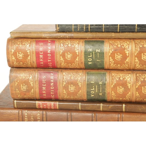 575 - A COLLECTION OF SEVEN AGRICULTURAL LEATHER BOUND BOOKS comprising two volumes of 'Farmers Dictionary... 