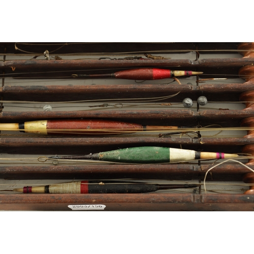 584 - A COLLECTION OF LATE 19TH/EARLY 20TH CENTURY FLOAT FISHING WINDERS together with a leather pouch con... 