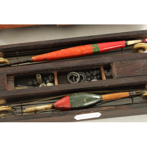 584 - A COLLECTION OF LATE 19TH/EARLY 20TH CENTURY FLOAT FISHING WINDERS together with a leather pouch con... 