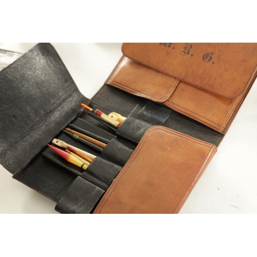 584 - A COLLECTION OF LATE 19TH/EARLY 20TH CENTURY FLOAT FISHING WINDERS together with a leather pouch con... 