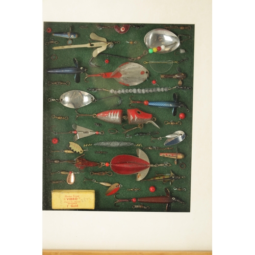 588 - A COLLECTION OF FRAMED DISPLAYS CONTAINING VARIOUS FLIES AND LURES. (4)