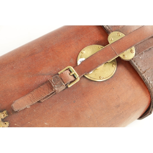 590 - TWO VINTAGE ROD CASES, a leather case with brass lock and impressed makers mark for 