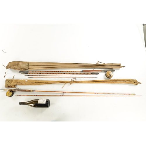 597 - TWO VINTAGE FISHING RODS WITH REELS, a D. SLATER, NEWARK trout rod with a brass 3 1/4