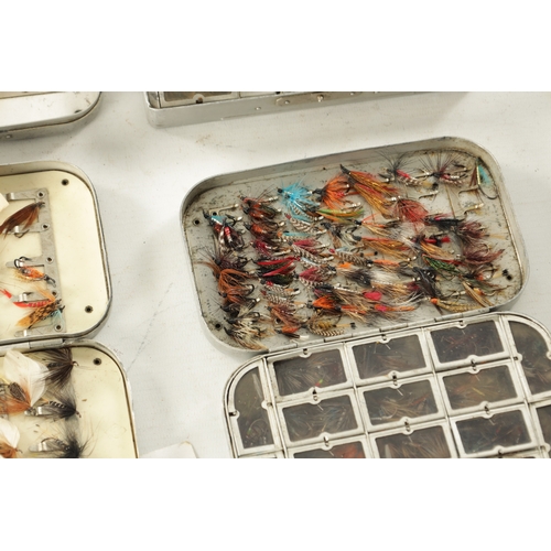 602 - A COLLECTION OF EIGHT VINTAGE FISHING FLY TINS CONTAINING VARIOUS FLIES, some signed J. Bernard, Pal... 