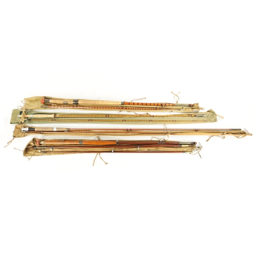 605 - A COLLECTION OF FOUR VINTAGE HARDY RODS, an early heartwood salmon rod, a 