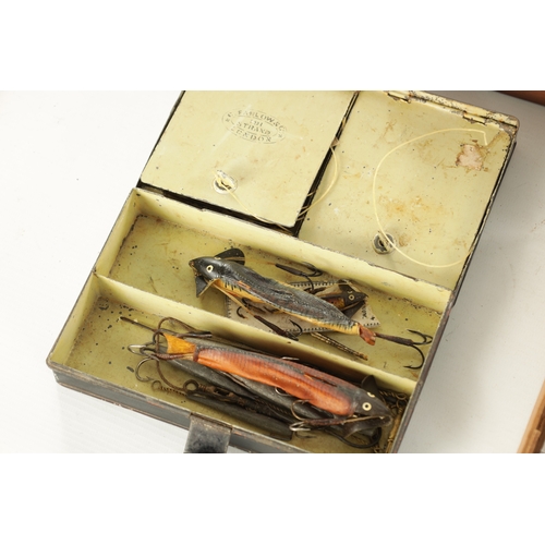 607 - A COLLECTION OF VINTAGE FISHING LURES AND MODERN SPINNERS in various cases and boxes.