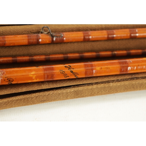 612 - A COLLECTION OF FIVE VINTAGE HARDY FISHING RODS, comprising of a split cane salmon rod in a wooden r... 