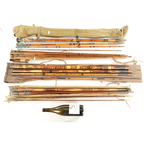 615 - A COLLECTION OF FOUR 19TH CENTURY CANE SALMON RODS by HATON & DELLER, London, BERNART & SON, St. Jam... 