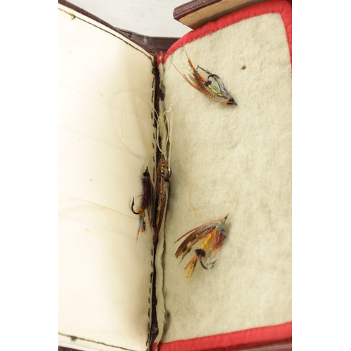 618 - FOUR LEATHER FLY AND CAST WALLETS all containing various flies and casts. (4)