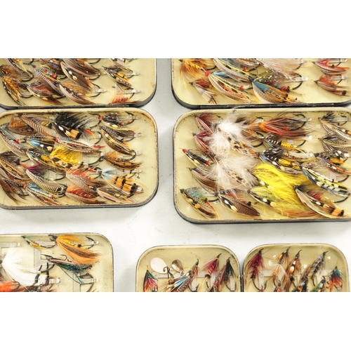 643 - A COLLECTION OF SIX VINTAGE MALLOCH'S FISHING FLY TINS WITH VARIOUS FLIES, all with oval name badges... 