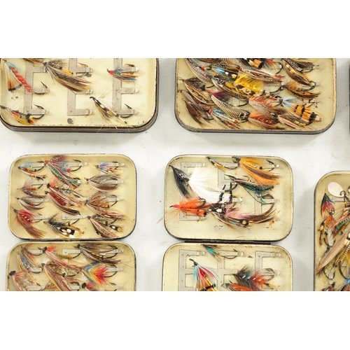 643 - A COLLECTION OF SIX VINTAGE MALLOCH'S FISHING FLY TINS WITH VARIOUS FLIES, all with oval name badges... 