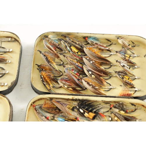 643 - A COLLECTION OF SIX VINTAGE MALLOCH'S FISHING FLY TINS WITH VARIOUS FLIES, all with oval name badges... 