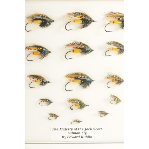 647 - TWO FRAMED WALL MOUNTED DISPLAYS OF SALMON FISHING FLIES one by Edward Kublin. (2) (Edward Kublin fr... 