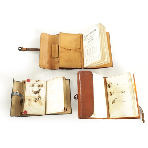 649 - THREE LEATHER FLY AND CAST WALLETS, one by W.M. Mitchell, Manchester, another with impressed makers ... 