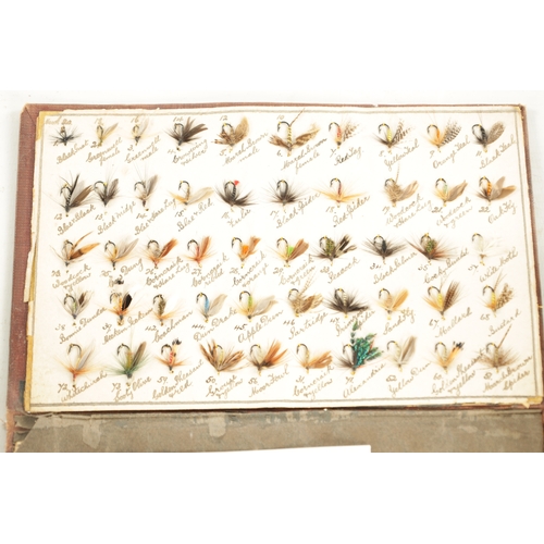 651 - THREE LEATHER FLY AND CAST WALLETS, one by Eaton & Deller, all containing various flies and casts, t... 