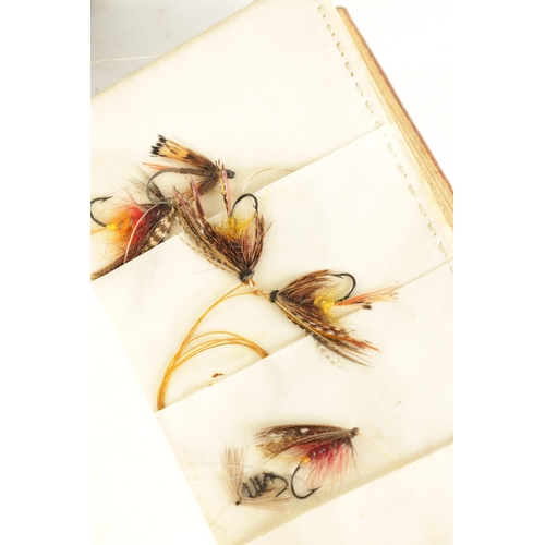 651 - THREE LEATHER FLY AND CAST WALLETS, one by Eaton & Deller, all containing various flies and casts, t... 