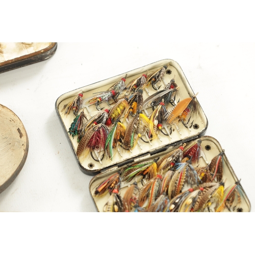 652 - A COLLECTION OF TEN FISHING FLY TINS WITH VARIOUS FLIES, one named Charles Farlow and another F.T. W... 