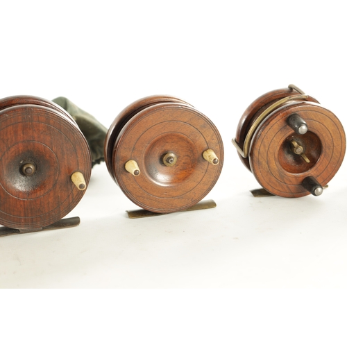 656 - A COLLECTION OF EIGHT VINTAGE WOOD AND BRASS FLY FISHING REELS, including a 3 1/4