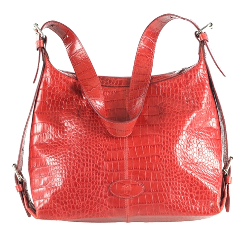 665 - A MULBERRY RED LEATHER FAUX CROCODILE SHOULDER BAG