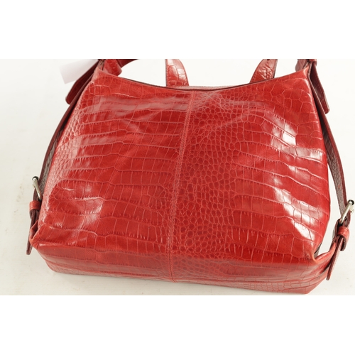 665 - A MULBERRY RED LEATHER FAUX CROCODILE SHOULDER BAG