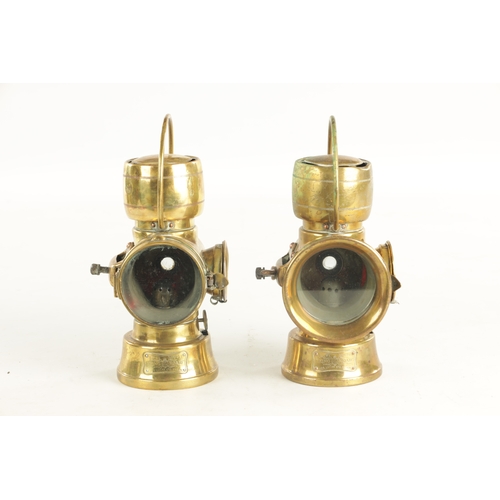 668 - A MATCHED PAIR OF LUCAS “KING OF THE ROAD” BRASS CAR LAMPS NUMBERS 631 AND 635 with raised handles (... 