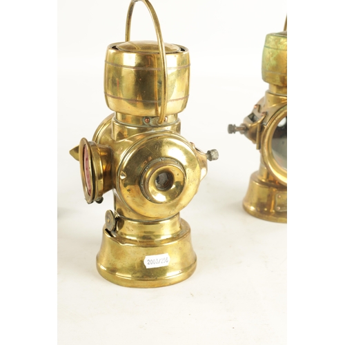 668 - A MATCHED PAIR OF LUCAS “KING OF THE ROAD” BRASS CAR LAMPS NUMBERS 631 AND 635 with raised handles (... 