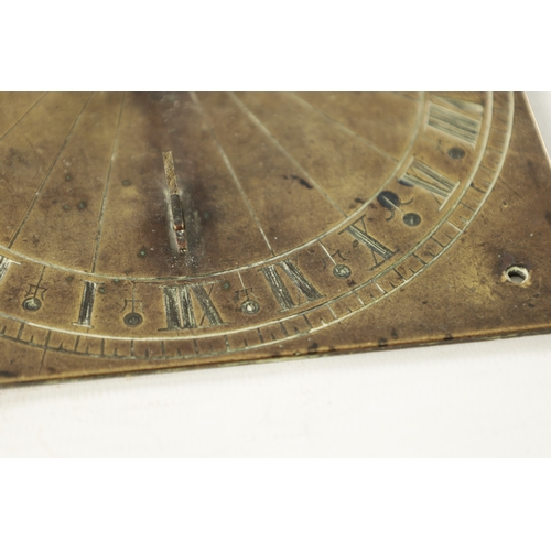 672 - A LATE 17TH CENTURY BRONZE SUNDIAL SIGNED LAWRENCE SWANBRIDGE dated 1695 (15.5cm square )