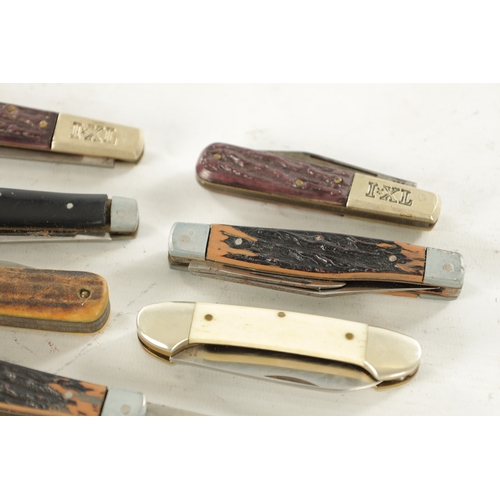 703 - A COLLECTION OF SEVEN FOLDING KNIVES BY GEORGE WOSTENHOLM, SHEFFIELD with various handles. (7)