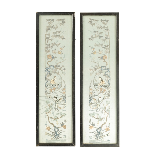 759 - A PAIR OF LATE 19TH CENTURY JAPANESE EMBROIDERED SILKWORK PICTURES - glazed frames (51cm high 13.5cm... 