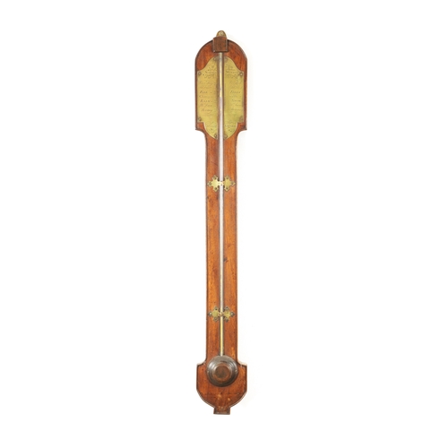 770 - PRATT, ASKRIGG. A GEORGIAN YORKSHIRE MADE STICK BAROMETER having an arched mahogany case with an eng... 