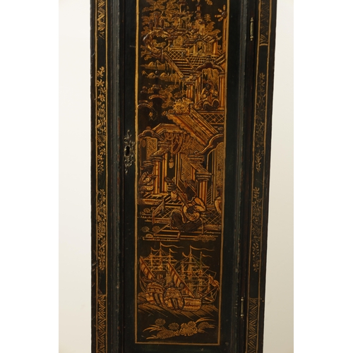 771 - GILES BENNETT, MALMESBURY. A GEORGE III AND LATER QUARTER CHIMING LACQUERED LONGCASE CLOCK, the chin... 