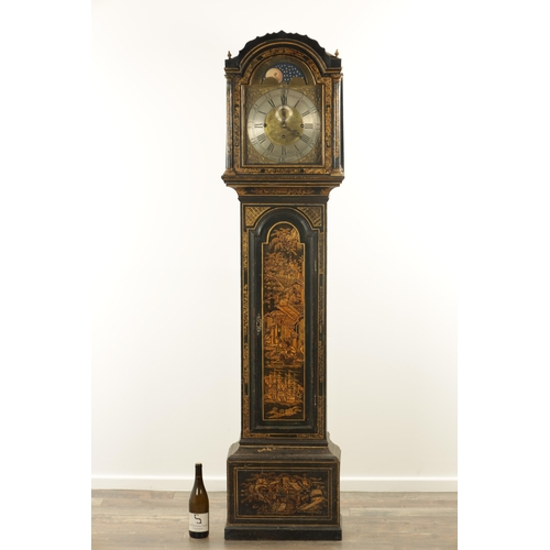 771 - GILES BENNETT, MALMESBURY. A GEORGE III AND LATER QUARTER CHIMING LACQUERED LONGCASE CLOCK, the chin... 