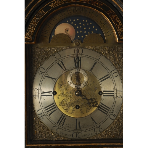 771 - GILES BENNETT, MALMESBURY. A GEORGE III AND LATER QUARTER CHIMING LACQUERED LONGCASE CLOCK, the chin... 