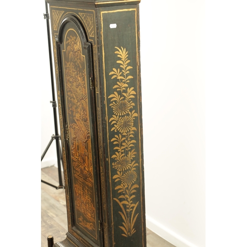 771 - GILES BENNETT, MALMESBURY. A GEORGE III AND LATER QUARTER CHIMING LACQUERED LONGCASE CLOCK, the chin... 