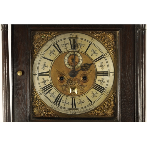 773 - JOHANNES W`ALLEY, DE BOLTON FECIT. AN EARLY 18TH CENTURY EIGHT DAY LONGCASE CLOCK, the oak case encl... 