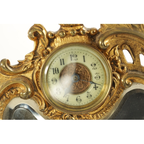 776 - A LATE 19TH CENTURY FRENCH GILT BRASS ART NOVEAU STYLE EASLE TABLE CLOCK with bevelled mirror and sp... 