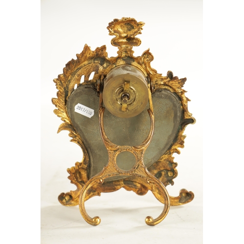 776 - A LATE 19TH CENTURY FRENCH GILT BRASS ART NOVEAU STYLE EASLE TABLE CLOCK with bevelled mirror and sp... 