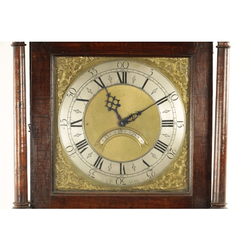 779 - JOHN POWLEY, ASBY. A GEORGE II OAK LONGCASE CLOCK is a small oak case with architectural pediment en... 