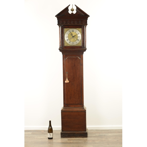 779 - JOHN POWLEY, ASBY. A GEORGE II OAK LONGCASE CLOCK is a small oak case with architectural pediment en... 