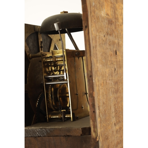 779 - JOHN POWLEY, ASBY. A GEORGE II OAK LONGCASE CLOCK is a small oak case with architectural pediment en... 