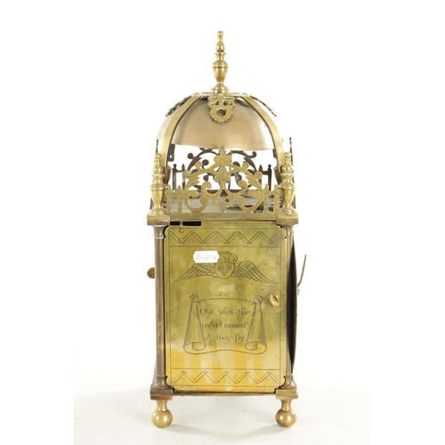 783 - J. BOOTH, LONDON. A 19TH CENTURY ENGLISH DOUBLE FUSEE LANTERN CLOCK, the brass case with Roman chapt... 