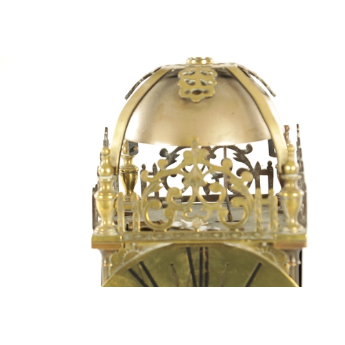 783 - J. BOOTH, LONDON. A 19TH CENTURY ENGLISH DOUBLE FUSEE LANTERN CLOCK, the brass case with Roman chapt... 