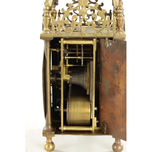 783 - J. BOOTH, LONDON. A 19TH CENTURY ENGLISH DOUBLE FUSEE LANTERN CLOCK, the brass case with Roman chapt... 