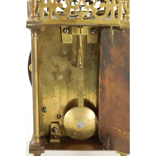 783 - J. BOOTH, LONDON. A 19TH CENTURY ENGLISH DOUBLE FUSEE LANTERN CLOCK, the brass case with Roman chapt... 