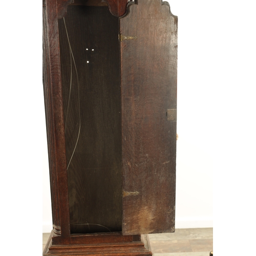 785 - WILLIAM HARGRAVES, SETTLE. A GEORGE III OAK EIGHT-DAY LONGCASE CLOCK the case with broken arched ped... 